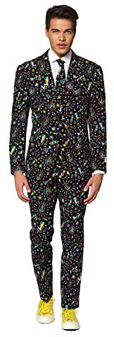 OppoSuits Lustige Verrückt Abschlussball Anzüge für Herren - Komplettes Set: Jackett, Hose und Krawatte,Disco Dude,38