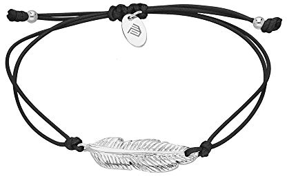Max Palmer Armband mit Feder Anhänger [01.] - Band: schwarz | Anhänger: Silber