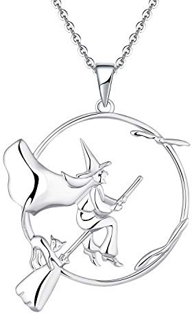 JO WISDOM Hexe Anhänger Kette 925 Silber für Damen Halloween Schmuck Geschenk