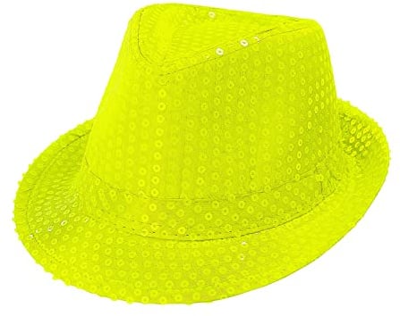 W WIDMANN MILANO Party Fashion - Neon Fedora Hut mit Pailletten | Auffälliges Kostüm Accessoire für Damen und Herren, Kopfbedeckung für Karneval, Festival, Neon-Events