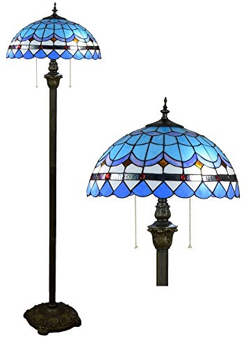 Blivuself Tiffany Antike Leseleuchten 16-Zoll-Tiffany-europäische Art-Blau Mittelmeer Glas Stehleuchte Leselampe for das Studium Wohnzimmer Schlafzimmer Raumdekoration