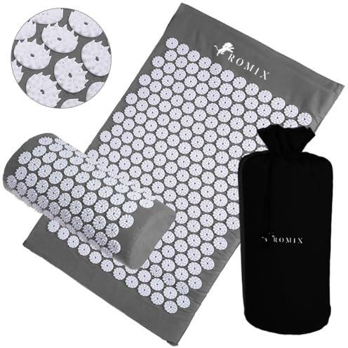 ROMIX Akupressurmatte mit Kissen, Akupunktur Matte für Rücken, Nacken, Schmerzlinderung, Muskelentspannung, Akkupressmatte mit Tragetasche für Frauen und Männer Stressabbau Massagematte Stachelmatt