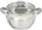 Daniks Modern Faitout Inox 16 cm 2 L, Casserole avec Couvercle en Verre, Tous Feux y Compris Induction, Poignées en Silicone, Échelle de Mesure, Argent