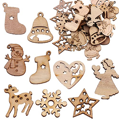 Lot de 100 Mini rondelles de Bois de Noël Vintage Cartoon à Suspendre, décorations de Noël