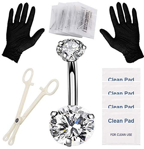 Belly Piercing Kit - Prgislew Piercing Kit Professional Navel Piercing Kit with 14G Belly Button Ring Piercing Needles and Piercing Clamps for Belly Navel Ring Studs Piercing Set