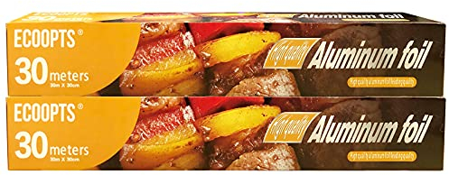 Rollo de papel de aluminio de 30 cm x 30 m de largo, resistente para parrilla, hornear, asar, catering con rasgo antiadherente (paquete de 2)