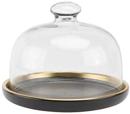 Verre Dessert Cloche avec Base Gâteau Stand D Affichage en Verre avec Plateau De Service en Céramique Dessert Gâteau Couverture D Affichage avec Base Noir