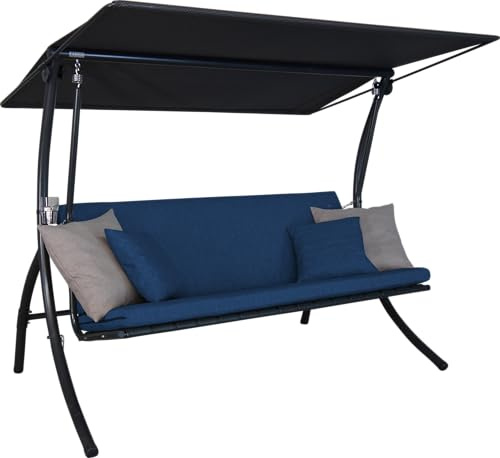 ANGERER Hollywoodschaukel Motion Smart blau | Gartenschaukel Made in Germany, Schaukel zum Sitzen, Liegen und Entspannen, inklusive Bett-Funktion, einfache Montage