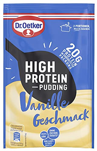 Dr. Oetker High Protein Pudding-Pulver Vanille-Geschmack: Leckeres Dessert oder Protein Snack für den Genuss zwischendurch