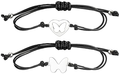 2 Stück Silber Schmetterling Freundschaftsarmbänder set für Frauen Mädchen,Verstellbar Zart Filigranes Seil Liebe Damen Armband Geschenk für BFF Paar Tochter Mama Beste Freundin Weihnachten Geburtstag