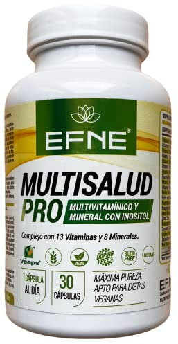 EFNE Complemento Multivitamínico Multisalud 1/0 PRO | 30 Cápsulas | Multivitaminas y Minerales | Complejo Multivitaminico Vegano 25 Nutrientes con Vitaminas E,B3,B5,B12,B6,D3,B2,B1,B9,B8 |