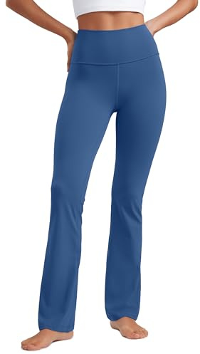 CRZ YOGA Women's Butterluxe Flared Leggings - 29 High Waist Bootleg Trousers Bootcut Soft Casual Yoga Pants with Pockets Pitch Blue 14
