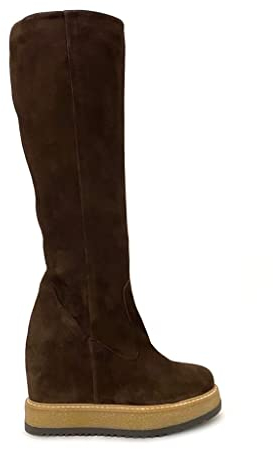 Stivali con zeppa interna in camoscio testa di moro suola alta para vera pelle made in italy (numeric_40)