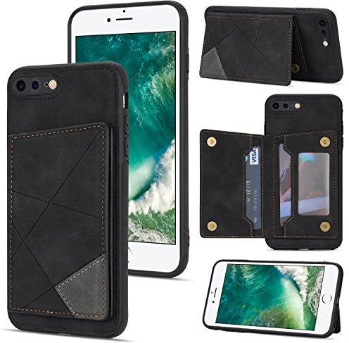UEEBAI Étui Portefeuille pour iPhone 7 Plus/iPhone 8 Plus, étui Portefeuille Fin en Cuir synthétique avec Porte-Cartes et Double Fermoir magnétique Durable, Sensation de Peau, résistant aux Chocs,