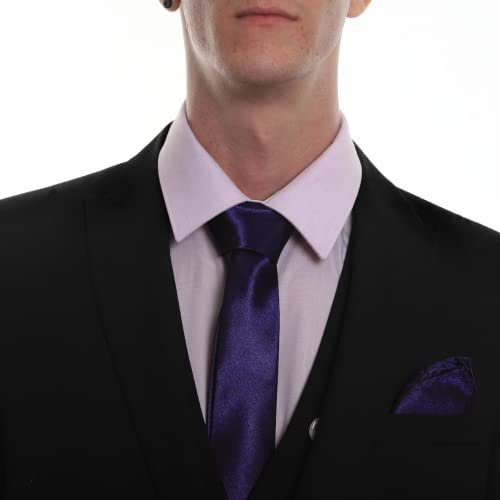 Axman Juego de corbata y pañuelo de bolsillo ajustado | Aspecto pulido | Inteligente e informal, Morado Oscuro, Taille unique