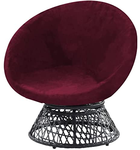 GYHH Velvet Round Saucer Chair Cover, Slipcover Only Moon Chair Cover Removable Moon Chair Cover for Adults Saucer Chair Furniture Protector Living Room (Wine Red,M)