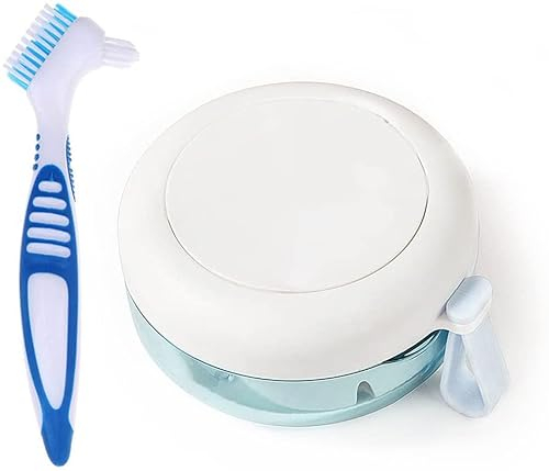 Anbbas Auslaufsicher Zahnersatz Reinigungsbäder Set,Zahnspangen Reinigungsdose Aufbewahrungsbox mit Spülkorb,Zahnersatzbürsten für Unsichtbar Zahnspange,Mundschutz,Teilprothese und Aligner Reise