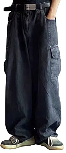 ORANDESIGNE Jeanshosen Herren Hose mit Weitem Bein Jeans Casual Relaxed Fit Jeanshose Denim Hosen Baggy Hip Hop Jeans Vintage Ausgestellte Jeans Straight Leg Streetwear B Schwarz XL