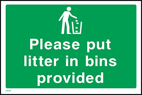 Please Put Litter in Bins Provided Sign - 100mm x 75mm - Self Adhesive Sticker (CA46)