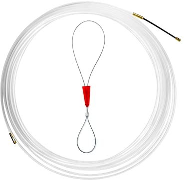 QWORK® Kabel Einziehhilfe, Nylon Einziehspirale mit Führungsfeder, Ø 4 mm x 20 M Einziehdraht Kabel