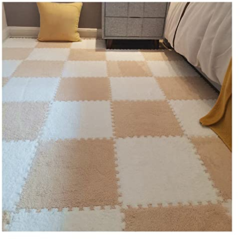 30 X 30 cm Puzzle-Bodenmatte, Plüsch-Schaumstoffmatten, Flauschige Teppichfliesen, Bodenmatte Für Schlafzimmerdekoration, Weicher Rutschfester Und Sturzsicherer, 7 Mm Dicker,White+apricot