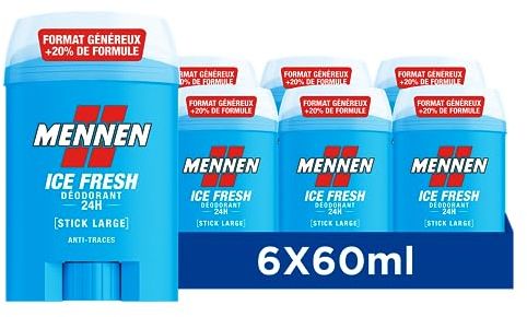 MENNEN Ice Fresh Deodorant homme 24H stick large sans alcool anti traces Lot de 6