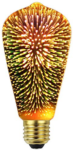 TIANFAN klassische Edison 3D-Glühbirne mit Feuerwerk-Optik, LED-Lichtquelle, AC85-240 V, E27, dekorative Glühbirne (ST64, Golden)