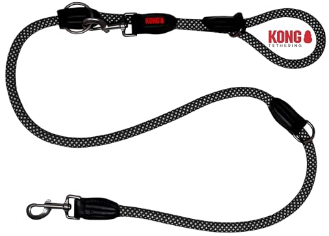 KONG 3-Fach Verstellbare Doppel-Hundeleine 2m I Für Große Hunde Bis 50kg I Größe L I Laufleine Mit 2 Robusten Karabinerhaken I Hochwertige Seil-Führleine in Schwarz