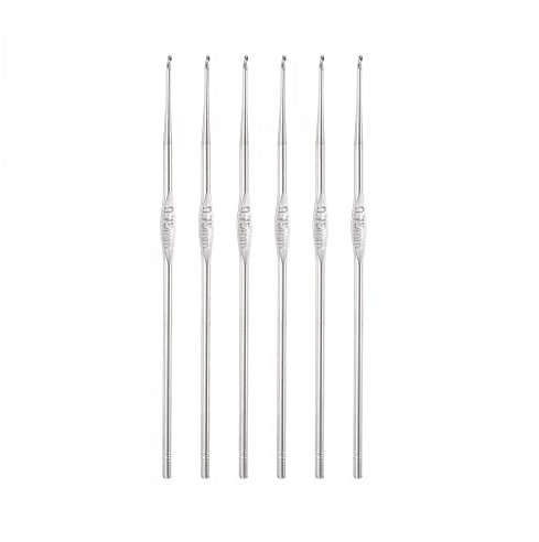 sourcing map 6 Stück Häkelnadel Edelstahl Häkelnadel Set Häkelnadeln Set Tunesische Häkelnadel 0,75mm Edelstahl Stricknadeln Lange Häkelnadel Häkelnadeln für Anfänger DIY Bastelgarn