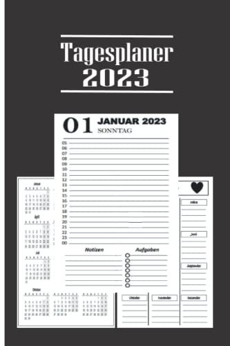 Tagesplaner 2023: 2023 tageskalender : Eine Seite pro Tag 8,5 x 11 Large | 12 Monate Organizer | Agenda für 365 Tage | Jan 2023 - Dez 2023 | Schwarz