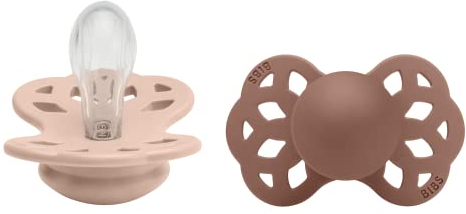 BIBS Infinity Soother 2-Pack, BPA Free, Symmetrical Nipple. Silicone, Made in Denmark, 0-6 Months (Pack of 2), Blush/Woodchuck