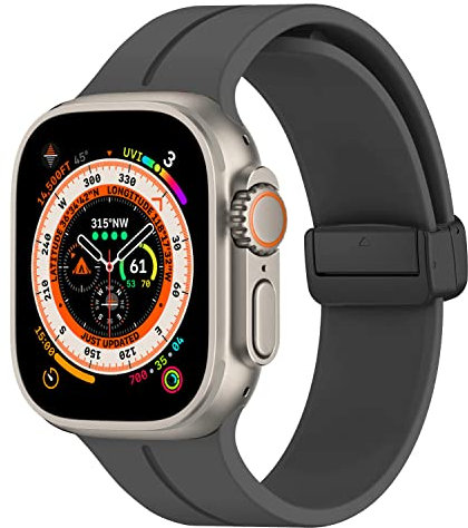DMVEIMAL Cinturino per Apple Watch 44 mm 40mm 45mm 41 mm 42 mm 38mm iWatch Serie 9 8 7 6 5 4 3 se 44mm 45 mm Uomo/Donna,Sport Silicone Magnetico Cinturini Apple Watch Ultra/2 49mm Band,Grigio