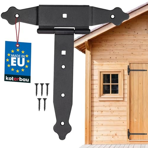 KOTARBAU® Kreuzgehänge 200 mm Ladenband Scharnier Band Platte Baubeschlag Torbeschlag Holzverbindung Werfgehänge T-Scharnier T-Band Pulverbeschichtet