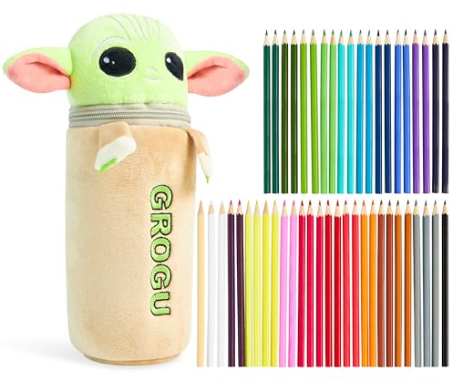 Disney Stitch Matite Colorate con Astuccio Scuola 48 Vibrante Set Colori per Disegno Schizzi Scuola Viaggi Arte Baby Yoda Regali Bambini (Multicolore Baby Yoda)