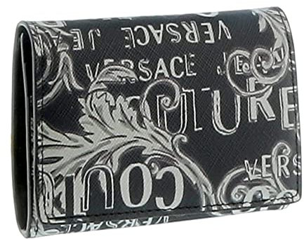 Versace Jeans Couture Schwarz Weiß Barock Print Compact Snap On ID Hoder Geldbörse für Herren, Schwarz Weiß