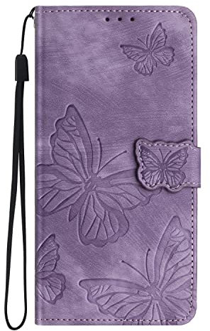 Case for iPhone SE 2020 2022/ iPhone 8 / iPhone 7 Phone Wallet Butterfly Case Shockproof PU Leather Flip Wallets Cover 3D Butterfly Folio Protective Cover with Stand Card Holders Light Purple
