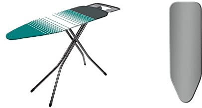 Minky Extra Wide Large Ironing Board with Steam Generator Iron Compatible Rest, HH40707103K, Black & Extra Large Drawstring 100% Metallic Ironing Board Cover