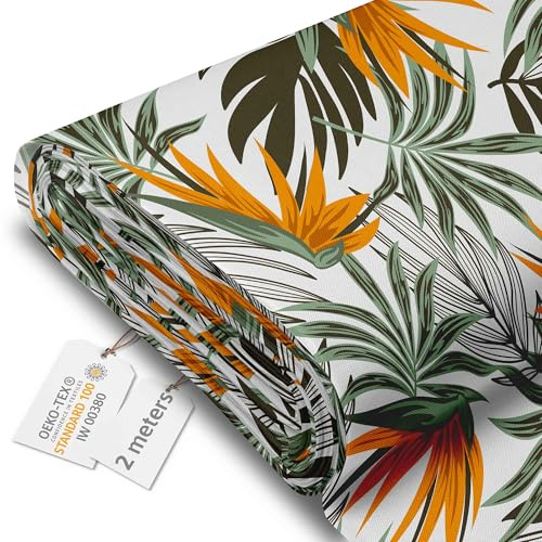 DreamRoots Markisenstoff Meterware, Orange Strelizia, 2 m | Oxford Segeltuch, wasserdicht, Polsterstoff, 220 g/m² 600D, 160 cm breit, wasserabweisend, für außen & Deko