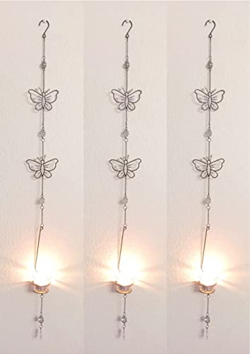 3X Teelichthänger Schmetterling in Rost-Optik, 1m hoch, Wandwindicht, Wand-Teelichthalter, Wandhänger, Hängedeko