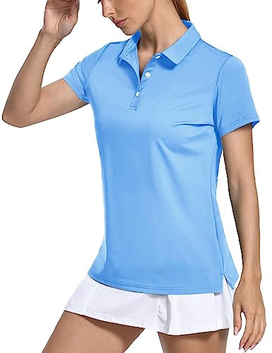 KEFITEVD Women's Summer Polo Shirts Short Sleeve Golf Tennis Top UPF 50+ Quick Dry Sport Polo Shirt,Waterfall Blue,L