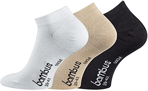 FussFreunde 6 Paar Bambus-Socken, Kurzsocken/Sneaker-Socken und Anti-Loch-Garantie (as3, numeric, numeric_39, numeric_42, regular, regular, Sneaker/Weiß/Beige/Schwarz)
