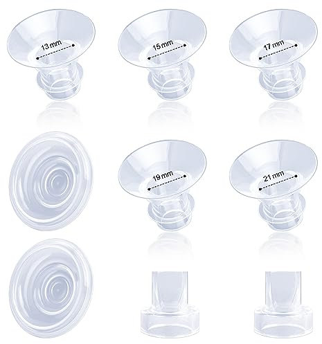 9stk Milchpumpe Zubehör, Weiches Silikon Flanscheinsätze Milchpumpenersatz 13/15/17/19/21mm mit milchpumpe ventile Silikonmembran Kompatibel mit Momcozy S12 Pro/S9 Pro/S12/S9