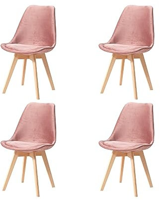 GrandCA HOME Pack de 4 Sillas de Comedor Escandinavas con Cojín de Asiento Desmontable de Terciopelo y Patas de Madera de Haya, para Salón, Comedor, Cocina,Rosa