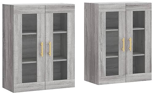 vidaXL Wandschrank 2 STK., Hängeschrank mit viel Stauraum, Sideboard für Wohnzimmer, Schrank Wandmontage Lagerschrank Kommode, Skandinavisch, Grau Sonoma Holzwerkstoff