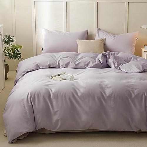 Michorinee Double Duvet Cover Sets Lilac Bedding Set Double Bed with Zipper Closure Soft Non Iron Microfiber Duvet Cover 200x200 cm with 2 Pillowcases