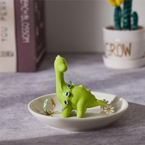 Zhuboji Dinosaurier-Ringhalter, Schmuckschale, Keramik-Schmuckhalter, Schmucktablett, adrette Raumdekoration, niedliche Geschenke für Frauen und Mädchen, Geburtstag, Hochzeit, Weihnachten