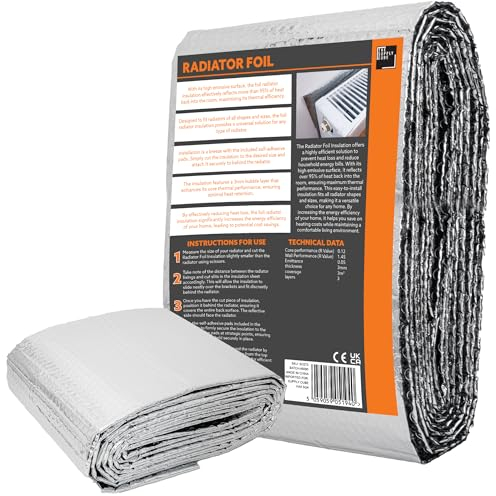 Supply Cube Radiator Reflector Foil Insulation Roll (0.6m x 5m) – Thermal Heat Reflective Radiator Foil for Energy Efficiency – Easy DIY Installation with Adhesive Pads