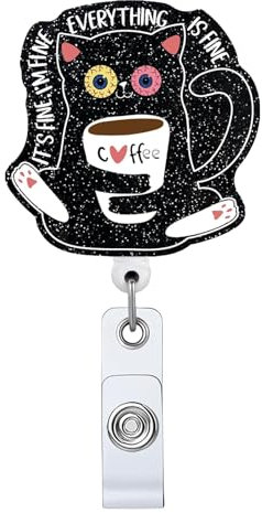 It's Fine I'm Fine Cat einziehbare Abzeichenrolle mit Ausweis-Clip, Namensschild, Karte, Geschenk für Krankenschwestern, Arzt, Büro, Kaffeeliebhaber, Katzenliebhaber, Krokodilklemme