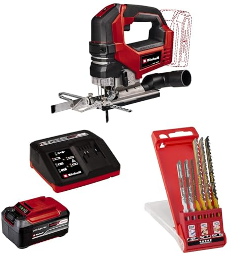 Einhell Professional Akku-Stichsäge TP-JS 18/135 Li BL Power X-Change (18 V, 135 mm Schnitttiefe in Holz, 26 mm Hubhöhe, Brushless, inkl. Sägeblätter, inkl. 5,2Ah Akkku und 4A Fastcharger)