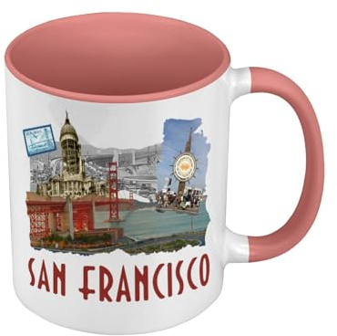 Tasse, Farbe Premium Qualität, Rosa – San Francisco Vintage Reise USA Postkarte – Tasse mit Henkel und farbigem Innenfutter